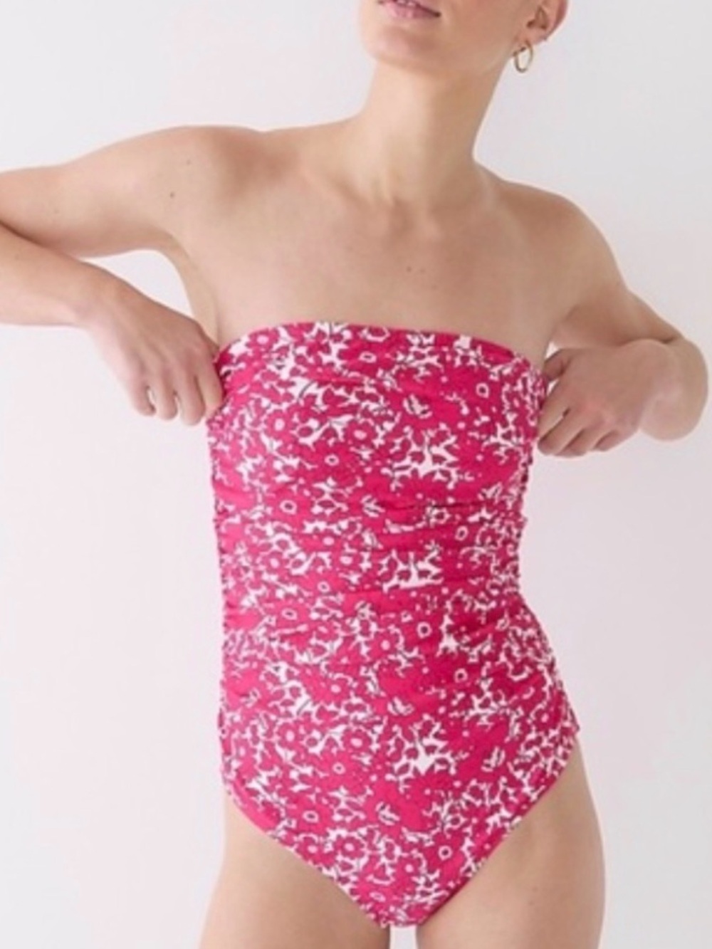 J. Crew Pink Floral One-Piece Bandeau Swimsuit